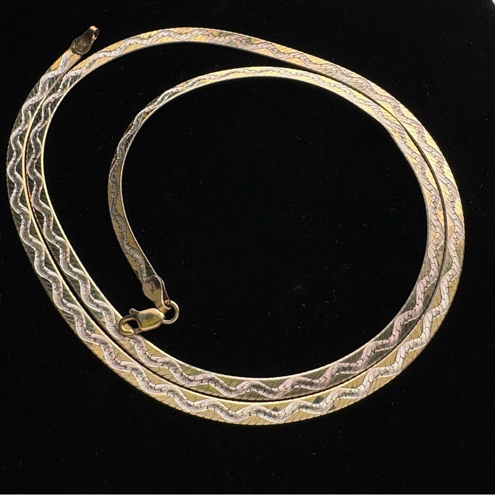 925 sterling silver & gold plate herringbone wave necklace Milor Italy